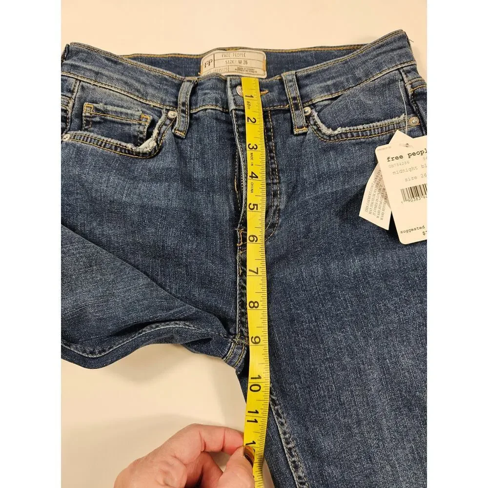NWT free people midnight blue destroyed mid rise blue jeans 26